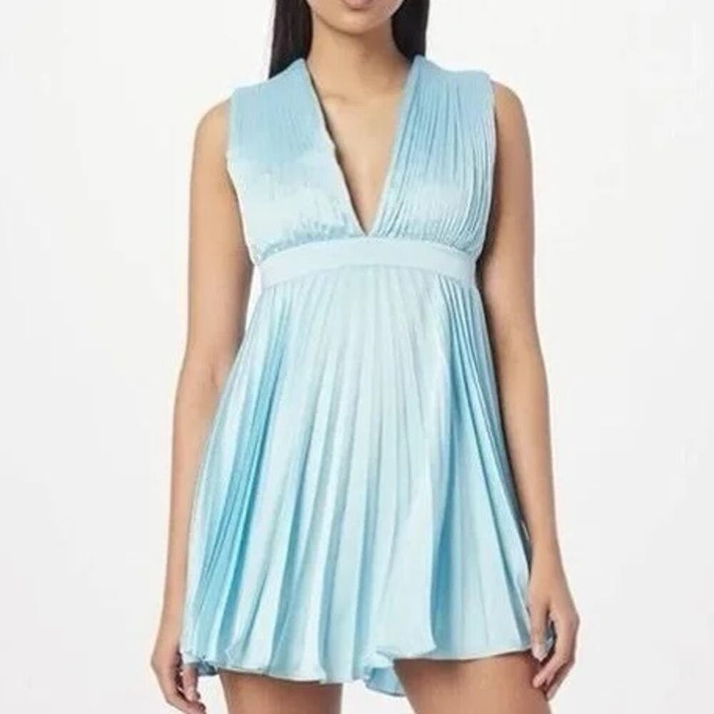 Abercrombie & Fitch pleated satin mini dress deep V-neckline Size Large Tall NWT